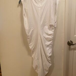 White Sleeveless Ruched Bodycon Dress